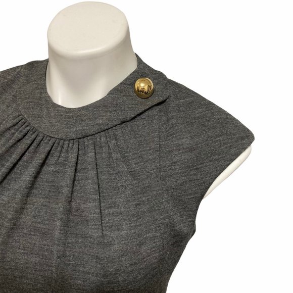 Milly Small Made in Italy Grey Wool Crewneck Button Detail Career Event Dress … - Picture 3 of 9